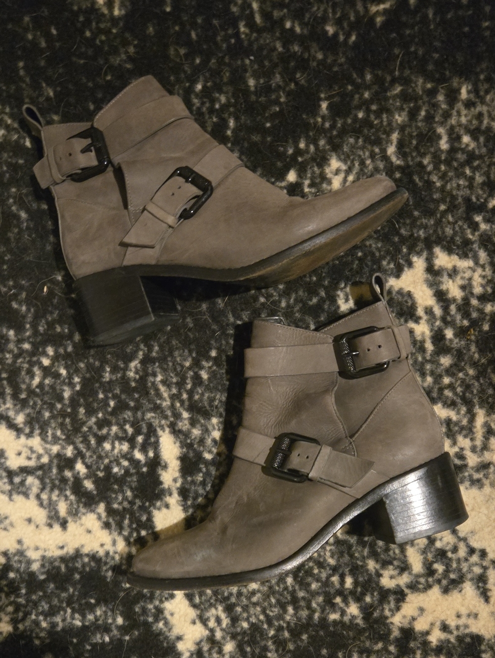 All Saints Women's Gray Buckle Ankle Boot - Stylish Casual Heeled Bootie